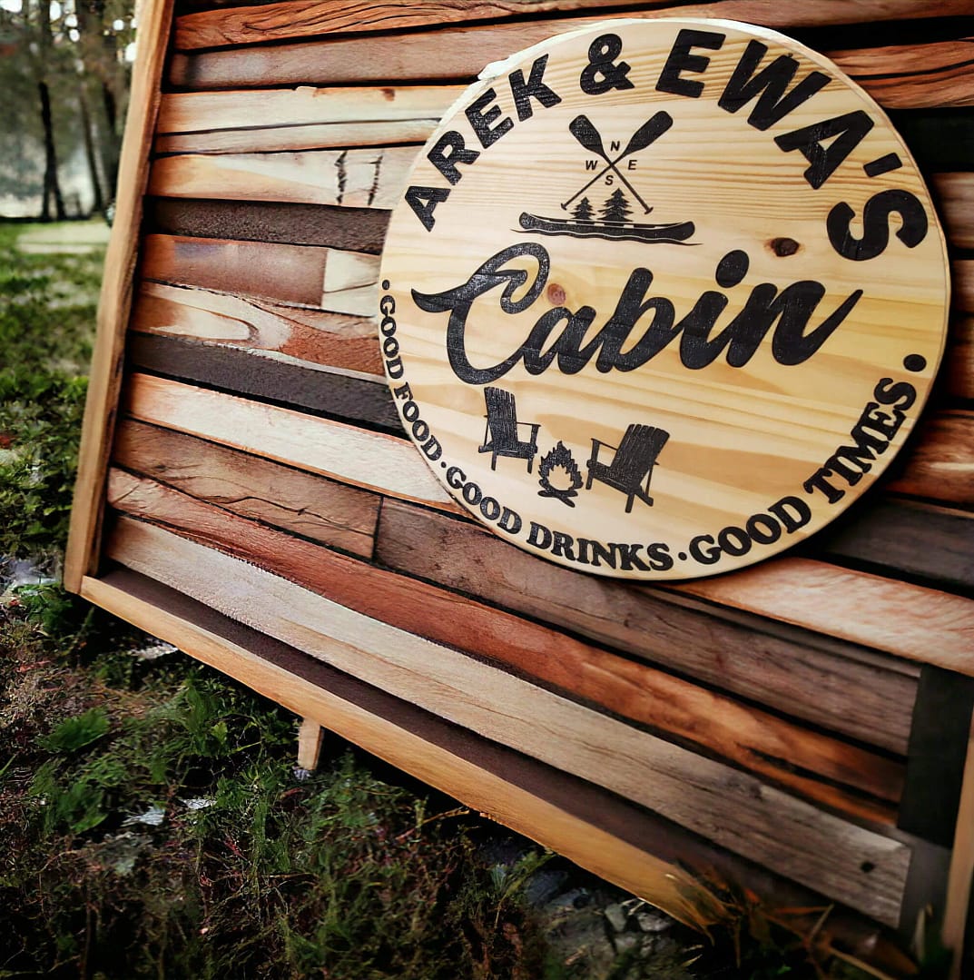 Pine wood sign with black lettering