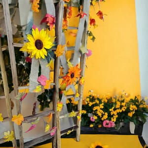 walnut ladder with flower props