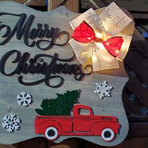 Christmas Red Truck Door Sign