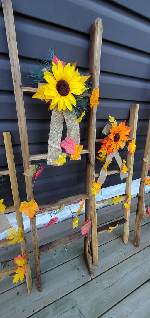 black walnut ladder with yellow flower