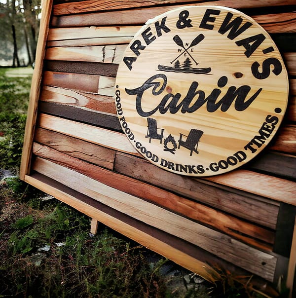 Pine wood sign with black lettering