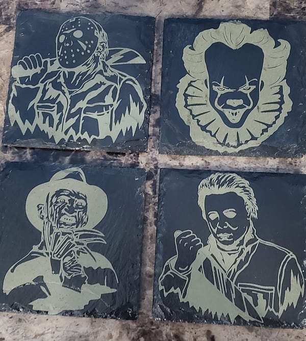 Villain portrait on slate coaster
