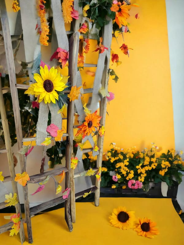 walnut ladder with flower props