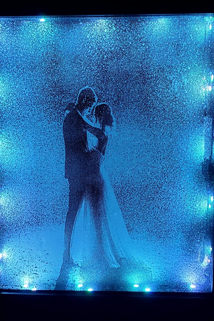 Wedding theme silhouette with blue lights